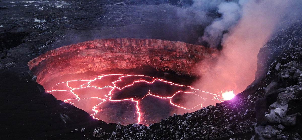 Lava breaking apart inside of a volcano