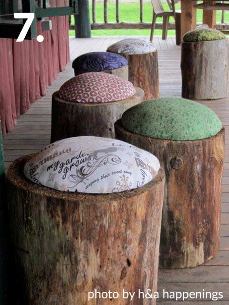 tree stump stool with pillowtops